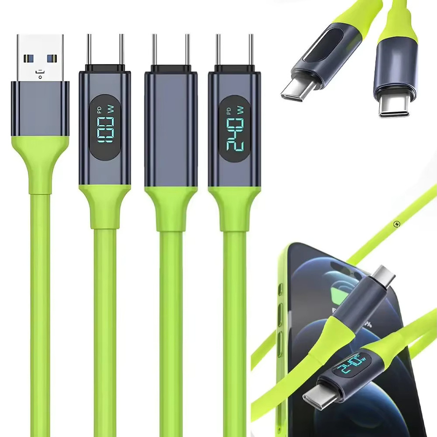 DIXSG USB-C auf USB-C Ladekabel mit LED-Display, 100W bis 240W Schnellladekabel und Datenkabel in Grün - Bild 4