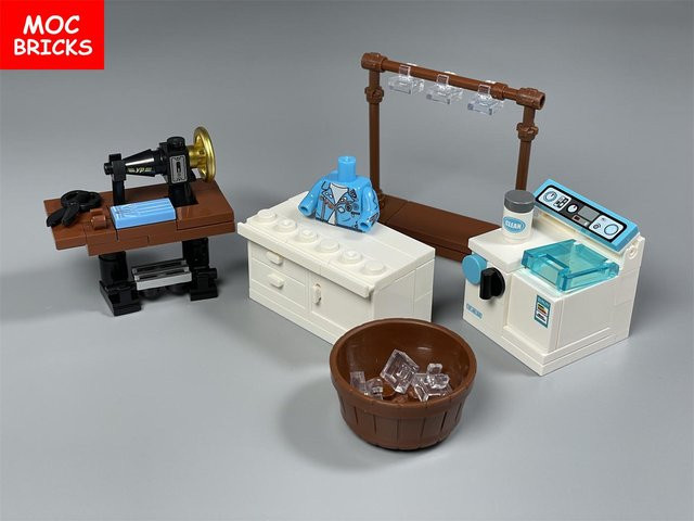 Yiran toy MOC Ziegel Haus Mini Retro Möbel Kochbereich Werkzeug Nähmaschine Wohn-Zubehör, Bausteine, ab 6 Jahren - Bild 1