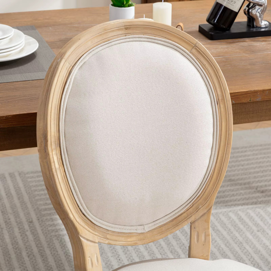 2er-Set Esszimmerstühle im französischen Stil mit Massivholzrahmen und antik bemaltem Leinenstoff in Beige - Bild 2