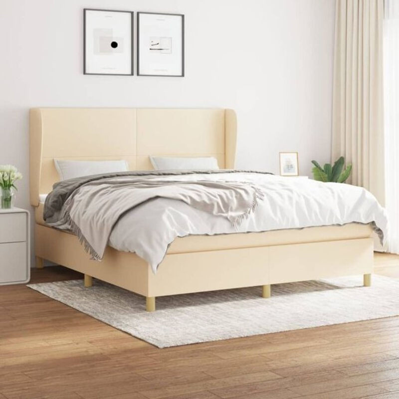 vidaxl Boxspringbett mit Matratze aus Stoff in Beige, B/T/H: 180 x 200 x 118 cm - Bild 1