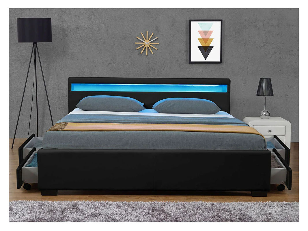 Juskys Polsterbett Lyon in Schwarz mit LED-Beleuchtung und Bettkasten, B/T/H: 180 x 200 x 52 cm - Bild 3