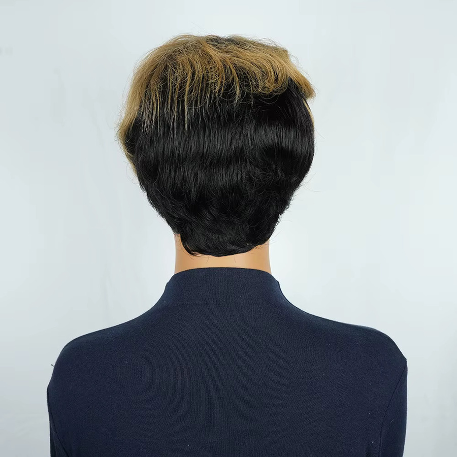 OYM HAIR Pixie-Schnitt-Perücke, brasilianisches Remy-Echthaar, lockige Wellen, 1B/30, Damen - Bild 2