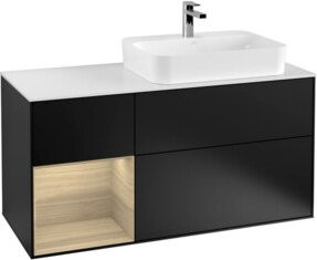 V&B Waschtischunterschrank Finion mit Wandbeleuchtung und offenem Regal links, blau lackiert, Breite: 120 cm, Tiefe: 50,1 cm, Höhe: 50,1 cm - Bild 1