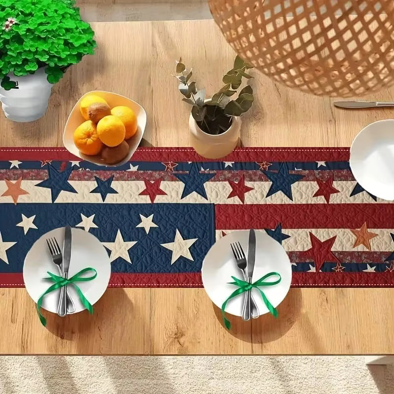 VIKAMA Tischläufer mit patriotischem Sternen-Design für Partys und Events, Mehrfarbig, B: 90,0 cm, T: 33,0 cm - Bild 2