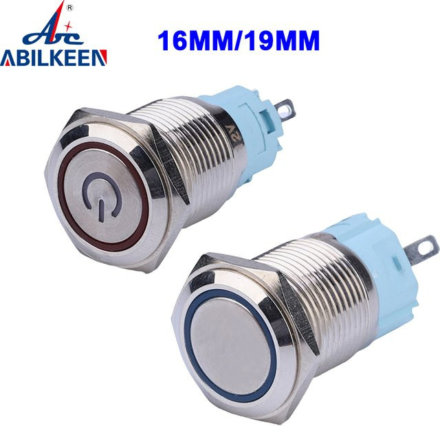 ABILKEEN IB16S Metall Schalter Wasserdicht mit LED Licht Silber 16mm - Bild 1
