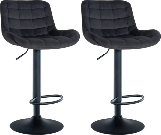 DELUKE 2er Set Barhocker CARAM in Schwarz, höhenverstellbare Barstühle aus Samt mit Lehne und 360 Grad Drehsitz, B/T/H: 48 x 54 x 81 cm - Bild 1