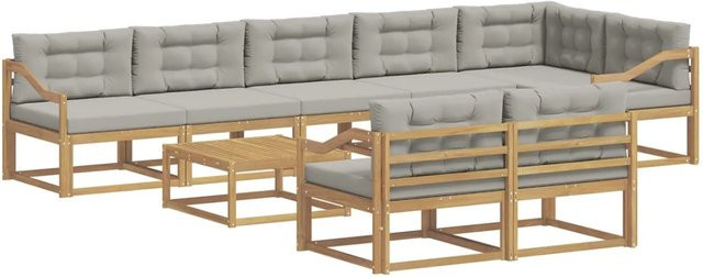 vidaXL Outdoor-Sofagarnitur aus Akazienholz mit Polstern, 9-teilig, Weiß-hellgrau, B/T/H: 79 x 79 x 37 cm - Bild 1