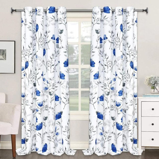 Yiran Furniture Blumen-Aquarell-Vorhänge mit Sichtschutz, 2er-Set, Weiß, B: 55 cm, H: 185 cm - Bild 1
