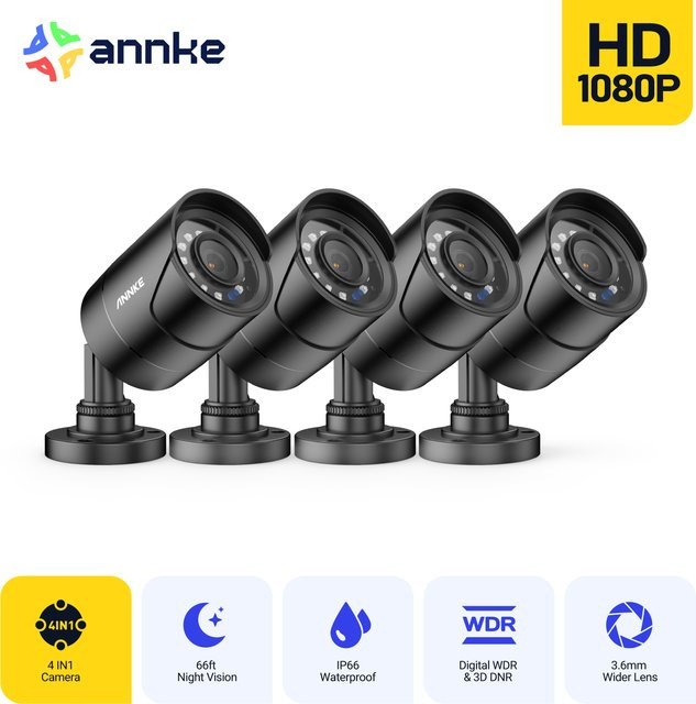 ANNKE 1080P 4-in-1 HD Analog-Überwachungskamera in Schwarz mit 3,6-mm-Objektiv, 20 m IR-Nachtsicht, IP66 wetterfest, 3D DNR und Digital WDR - Bild 1