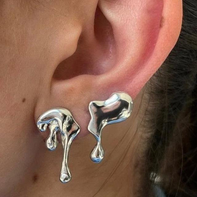Rinhoo Ohrringe, Wasser Tropfen, Asymmetrisch, Silber, Damen - Bild 1