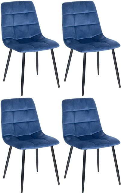 DELUKE Esszimmerstühle 4er Set VOUL Blau Samt Gesteppt mit Bodenschonern - Bild 1