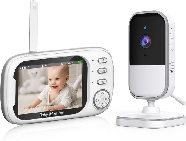 CHAMOUS Babymonitor mit 3,5 Zoll Bildschirm, Videoüberwachung mit Kamera, 2-Wege-Audio-Verbindung und Temperaturüberwachung, Weiß - Bild 1