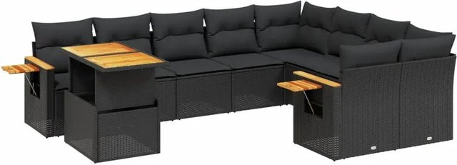vidaXL 10-teilige Garten-Sofagarnitur aus Poly-Rattan und Akazienholz in Schwarz mit Kissen - Bild 1