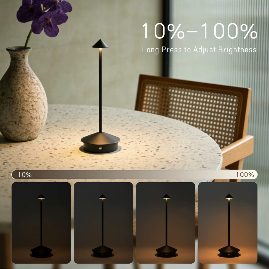 Wiederaufladbare LED-Tischlampe mit Berührungssensor und 3 Farbmodi für modernes Ambientlicht und Schlafzimmer, Metall - Bild 3