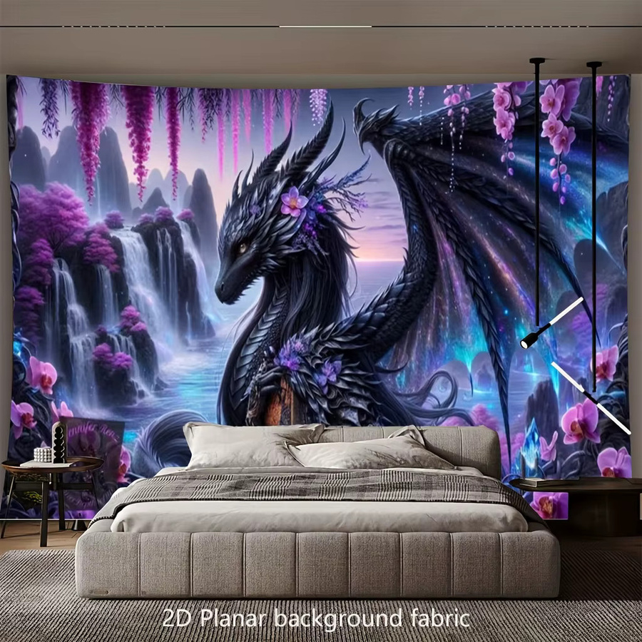 VIKAMA Wandteppich Fantasy Drache und Wasserfall Landschaft in Multicolour, B: 75 cm, H: 58 cm - Bild 3