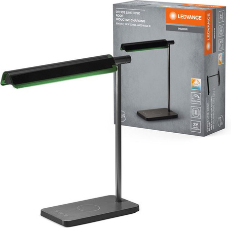 LEDVANCE Office Line Desk Roof Schreibtischleuchte in Schwarz mit induktivem Laden, dimmbar und anpassbare Farbtemperatur, LED-Tischleuchte aus Metall und Kunststoff für Home Office und Wohnzimmer
