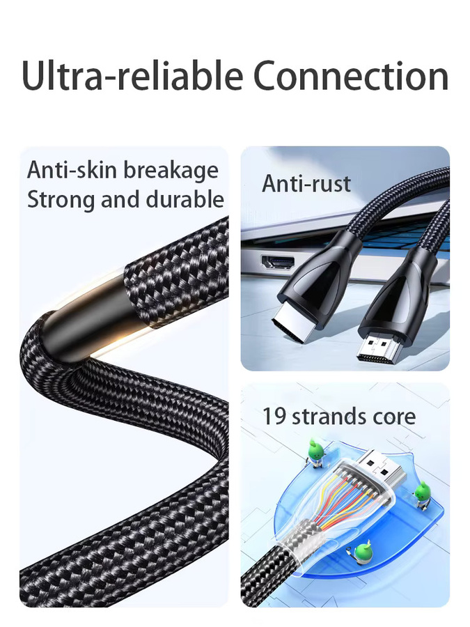 Ultra High Speed HDMI 2.1 Kabel in Schwarz für 8K/60Hz und 4K/120Hz mit 48 Gbit/s, HDR10+ und Dolby Vision kompatibel mit Xiaomi, Mi, Xbox und PS5 - Bild 2