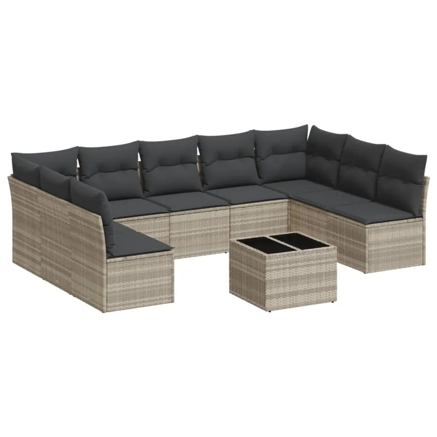 vidaXL 10-teilige Garten-Sofagarnitur aus Polyrattan mit Kissen in Hellgrau - Bild 2