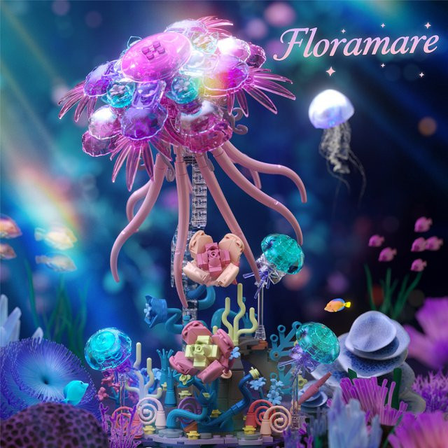 Inhaw Verträumte Floramare Bausteine Set mit 526 Teilen, Bunte Desktop Dekoration mit Quallen und Meerblumen für Kinder und Erwachsene - Bild 1