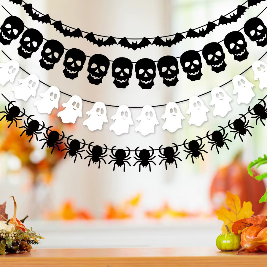 WEIGAO Halloween Papier Girlande mit Geist, Fledermaus, Spinne und Schädel für deine Party Dekoration - Bild 2