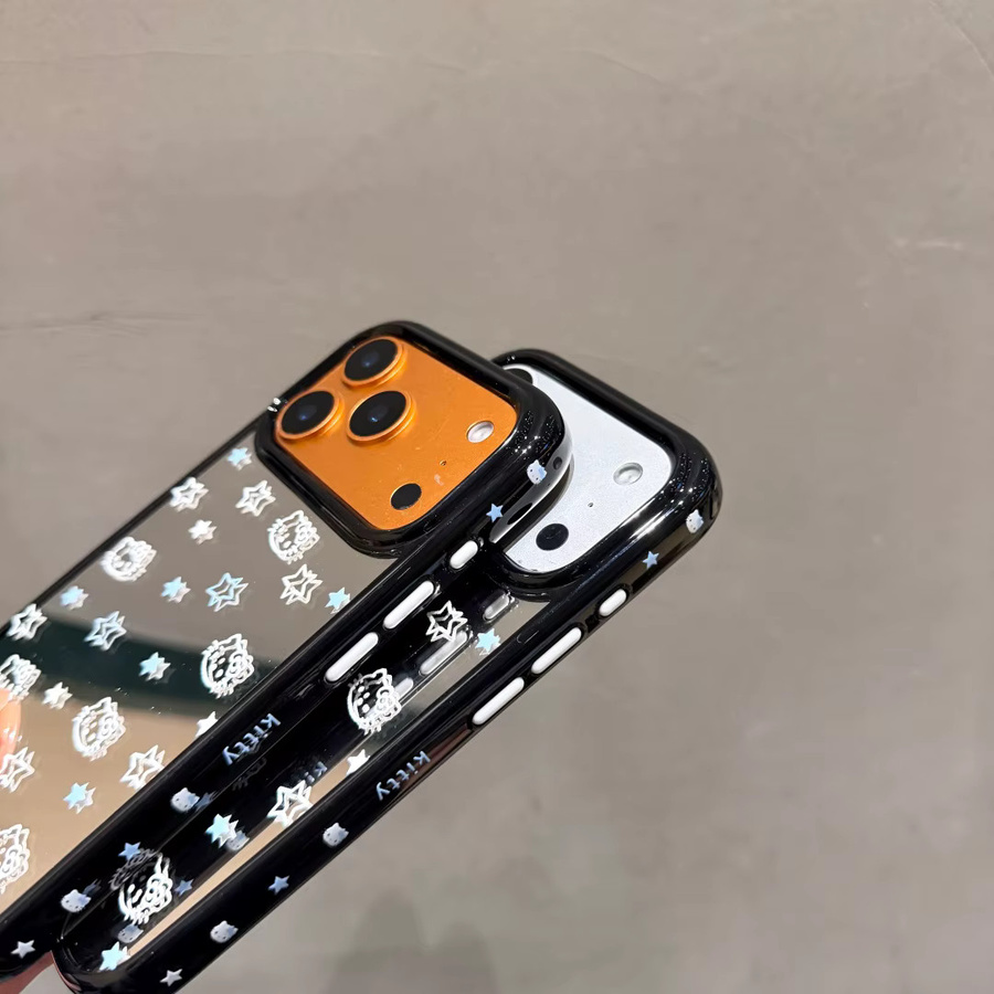 Sanrio Hello Kitty Handyhülle mit Make-up-Spiegel und Sternlinien für iPhone 17, 16, 15, 14, 13 Pro Max in Schwarz - Bild 3