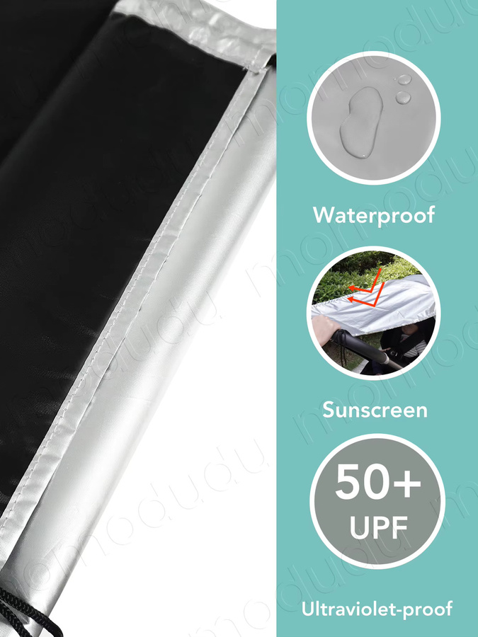 momo&dudu Universeller Kinderwagen-Sonnenschutz in Silber mit UV-Schutz, Mückenschutz sowie Wind- und Wasserdichtigkeit - Bild 3