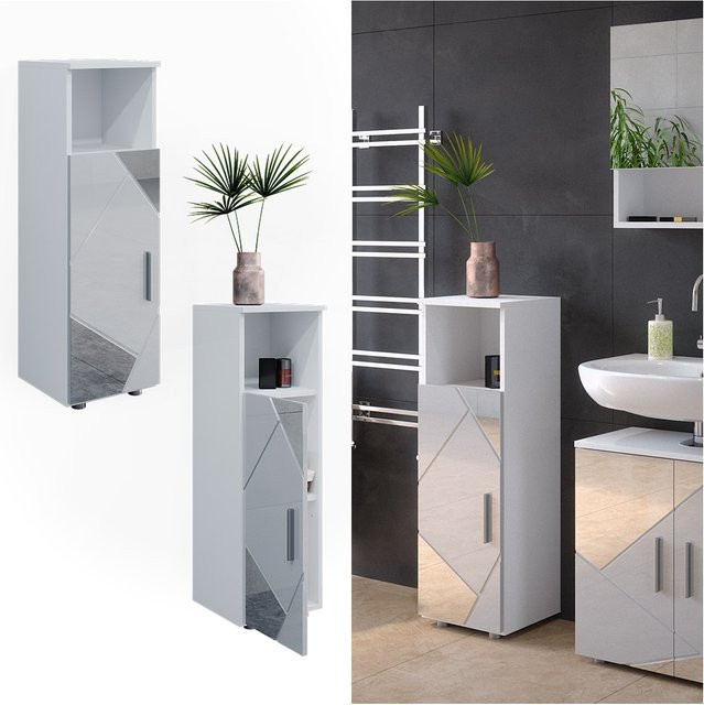 Vicco Midischrank Irma Badezimmermöbel Weiß Hochglanz mit Spiegel, B/H: 30 x 95 cm - Bild 1
