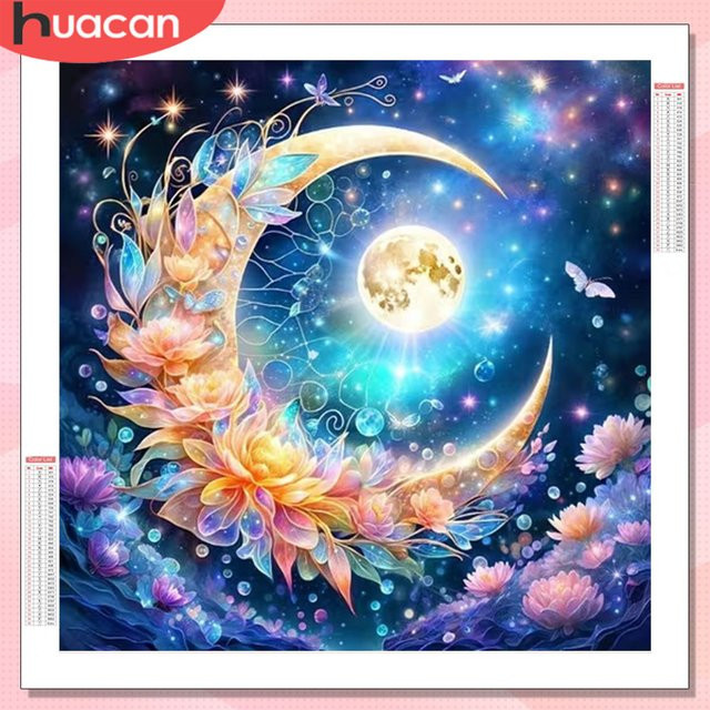 HUACAN Diamond Painting Set Mond und Sternenhimmel Landschaft mit runden Steinen in Mehrfarbig - Bild 1