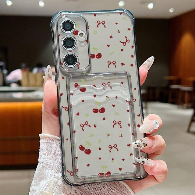 Kirschmuster Handyhülle mit Kartenfach für Samsung Galaxy S25 S24 S23 Ultra A56 A36 A26 A16 A15 A55 A35 A25 5G aus TPU in Transparent - Bild 1
