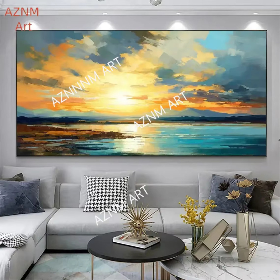AZNM Handgemaltes Ölgemälde auf Leinwand Abstrakte Meereslandschaft in Mehrfarbig - Bild 1