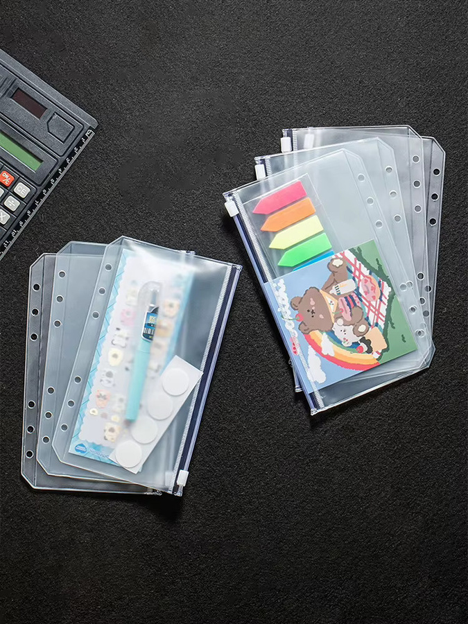 Set aus 8 transparenten PVC-Reißverschlusstaschen als Geldumschläge und Dokumentenorganizer, verschiedene Größen A5, A6 und A7 - Bild 4