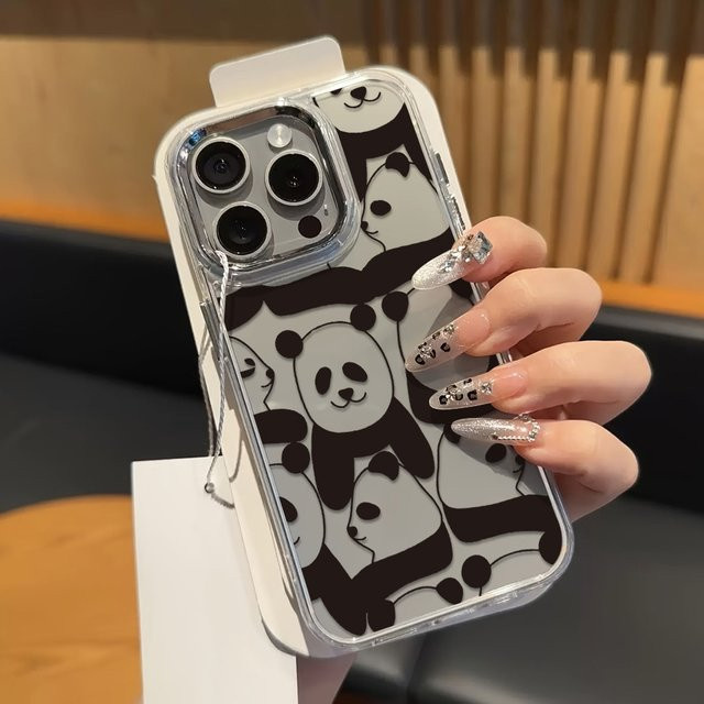 Transparente Panda-Handyhülle mit Luxus-Beschichtung für iPhone 17 Pro Max bis iPhone 11 in Schwarz-Weiß - Bild 1