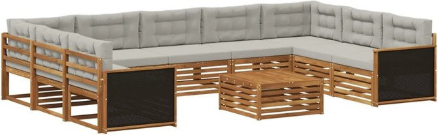 vidaXL Outdoor-Sofagarnitur aus Akazienholz mit 10 Kissen in Natur und Hellgrau - Bild 1