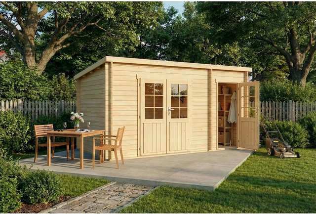 Alpholz Gartenhaus Maria-40 in Natur mit Flachdach und Blockbohlenbauweise, Breite: 450 cm, Tiefe: 250 cm - Bild 1