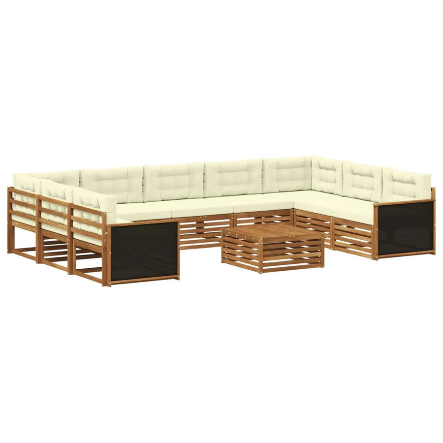 vidaXL Outdoor-Sofagarnitur aus Massivholz Akazie in L-Form mit 10 Teilen, Farbe Natur und Creme - Bild 2
