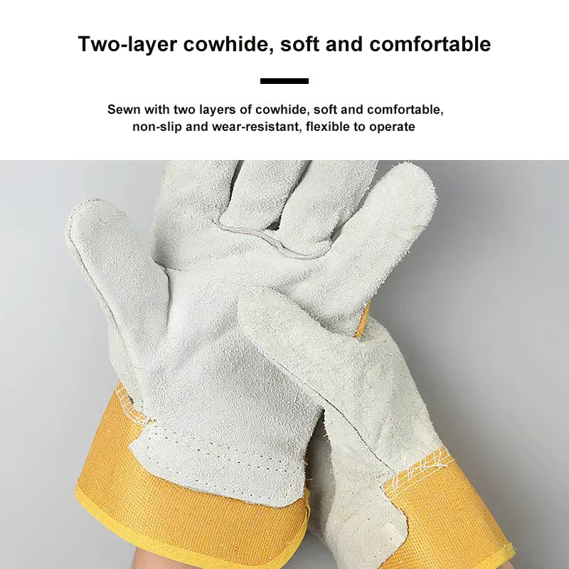 Schweißhandschuhe aus Rindsleder in Gelb, verdickte und verschleißfeste isolierte Arbeitshandschuhe - Bild 2