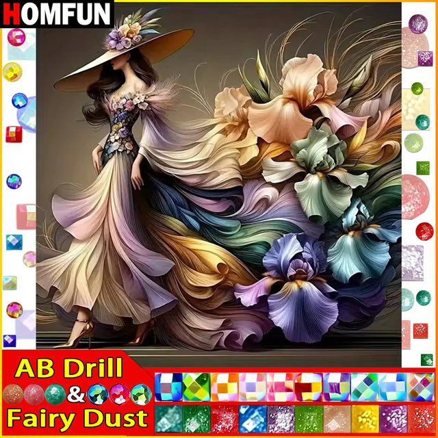 HOMFUN Fairy Dust AB Volldiamantgemälde Beauty Flower DIY Diamantmalerei mit Harzbohrern in Mehrfarbig - Bild 1