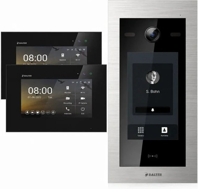 Balter EVO HD Video Türsprechanlage mit Touchscreen und RFID, 2x 7 Zoll Monitor, Silber Schwarz - Bild 1