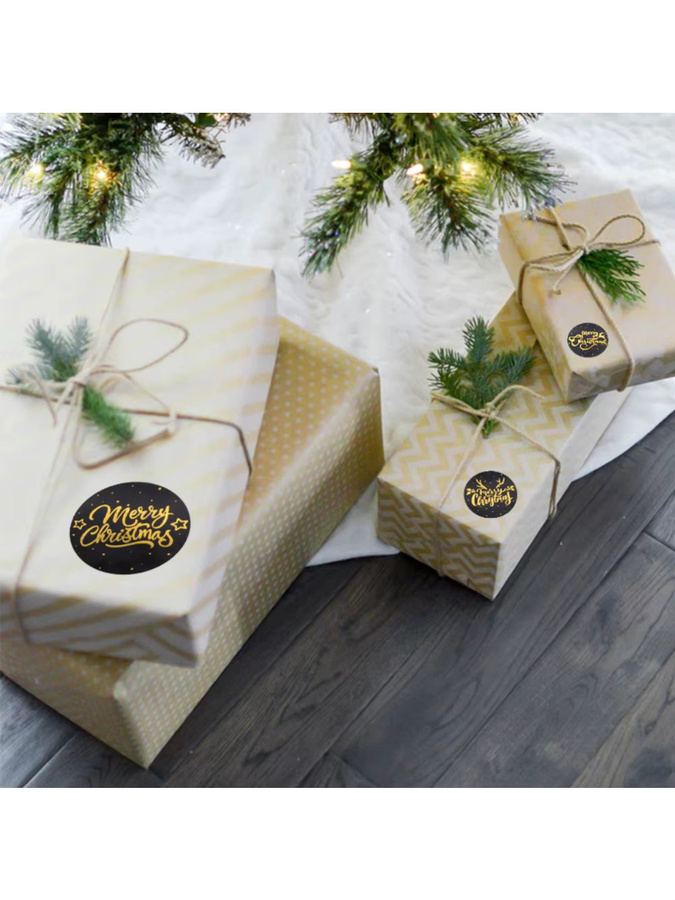 500 Stück TYFYO Frohe Weihnachten Aufkleber rund in Schwarz und Gold, Durchmesser: 2,54 cm, Klebeaufkleber aus Papier für Weihnachtsdeko und Geschenke - Bild 6