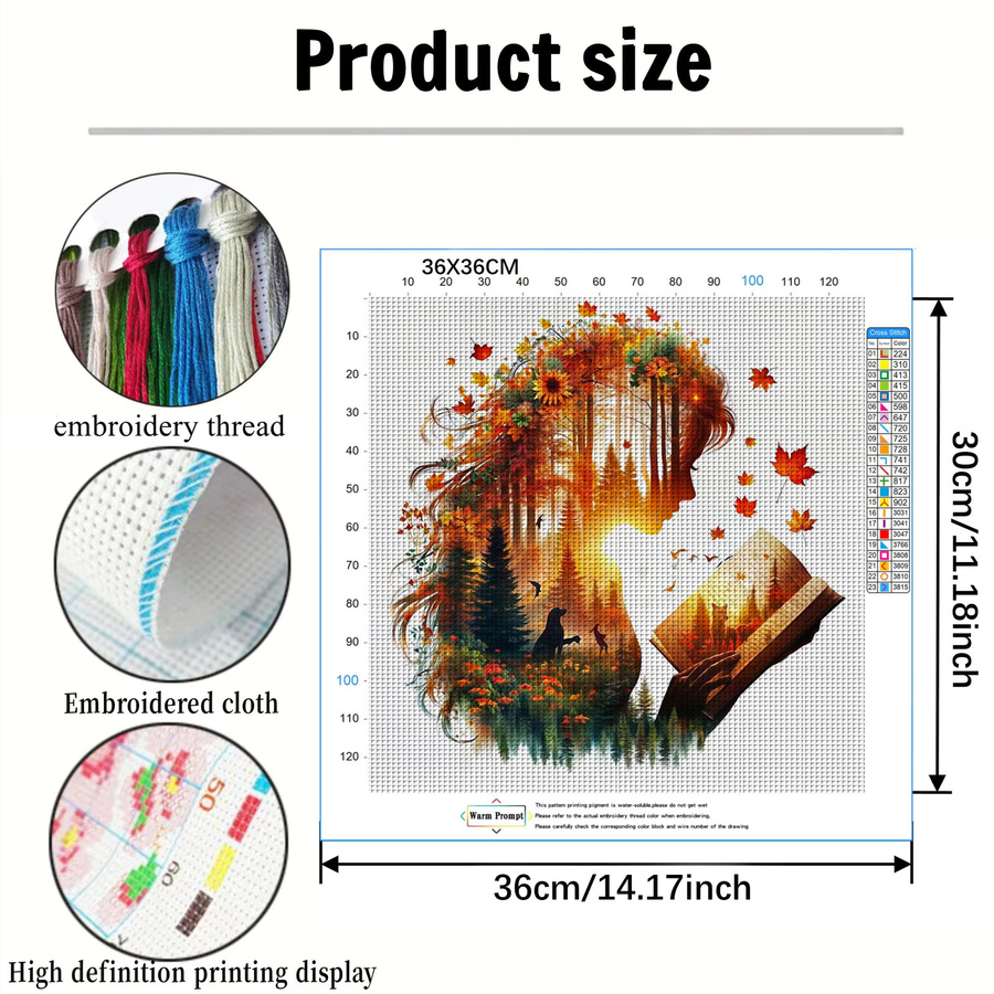 Maple & Book Soul Kreuzstich-Set zum Selbermachen, 11CT Stickerei in Multicolour, B/H: 36 x 36 cm - Bild 3