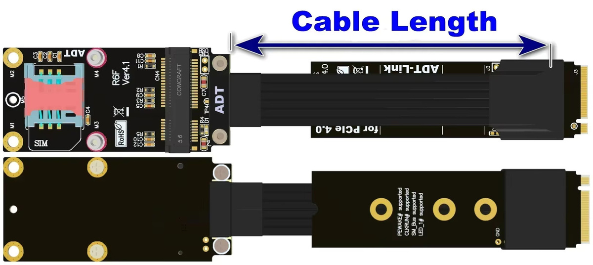 ADT-Link Mini-PCIe zu M.2 NVMe Adapter M-Key auf Mini PCIe SSD Riser-Karte mit Flachbandkabel in Schwarz - Bild 3