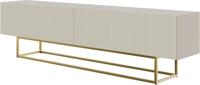 Selsey TV-Lowboard Veldio mit Lamellenfront in Greige und goldenem Gestell, Breite: 175 cm - Bild 1