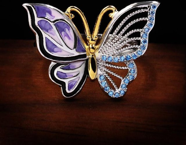 Ring Schmetterling, Zirkon, grau, Damen, Ringgröße 10 - Bild 1