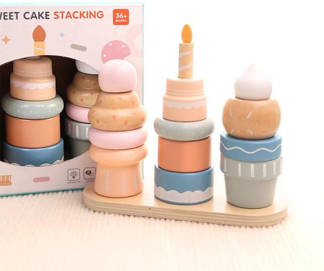 Zealous Sole Holz Eiscreme & Kuchen Stapelspielzeug, Rollenspiel Dessert Set, ab 3 Jahre - Bild 1