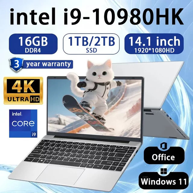 Intel Core i9 10980HK Gaming-Laptop 14,1 Zoll, 16GB RAM, 2TB SSD, Windows 11 Pro, Silber - Bild 1