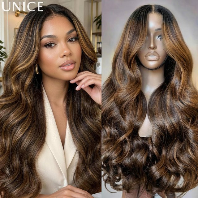 UNice Lace Balayage Highlight Body Wave Perücke, 100% Echthaar, Unisex - Bild 1