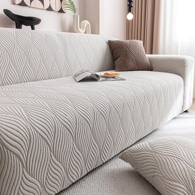 Sunshine SSKY Jacquard Samt Sofabezug Gestreift, Elastischer Stretch Schutzbezug für 5 Personen, Passend für 305-360 cm Breite - Bild 1