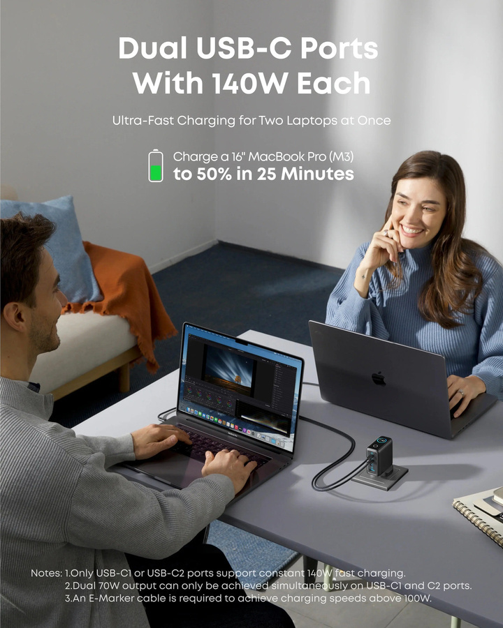 Anker 140W USB-C Ladegerät GaN Netzteil mit 4 Ports in Schwarz - Bild 3