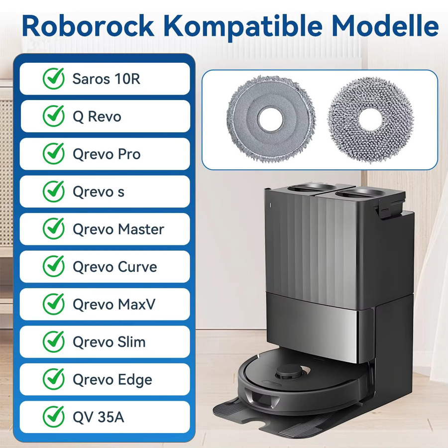 8 Stück Roborock Wischtücher passend für Q Revo, Qrevo Pro, QV 35A, QV 35S, Saros 10R, Qrevo Edge, S, Master, Slim, MaxV und Curve Zubehör - Bild 2