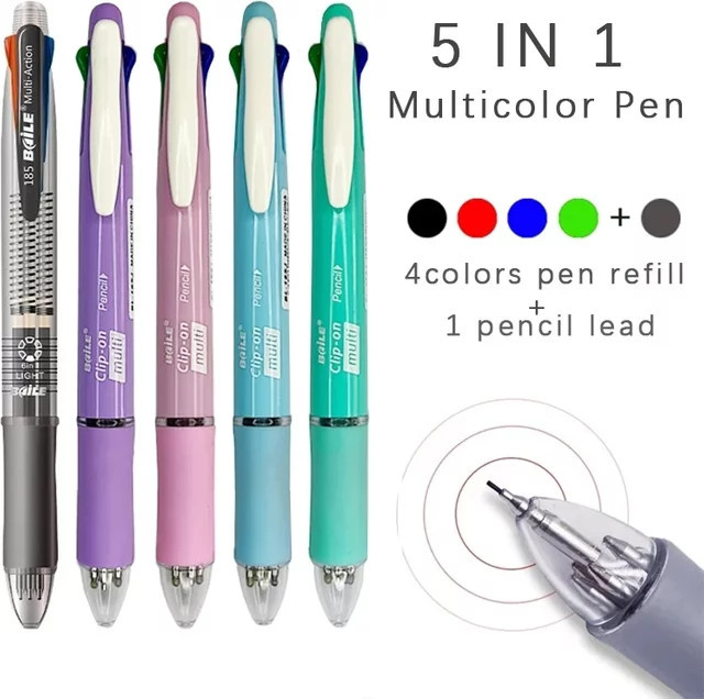 5-in-1 Mehrfarbiger Kugelschreiber mit automatischem Bleistift und Radiergummi für Schule und Büro - Bild 1